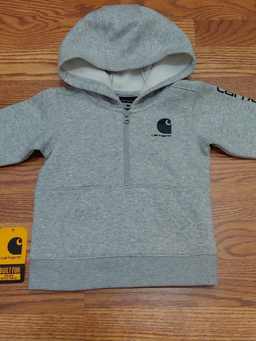 Carhartt Kids Light Gray Hooded Half-Zip Sweatshirt Baby Size 9 Months Pullover